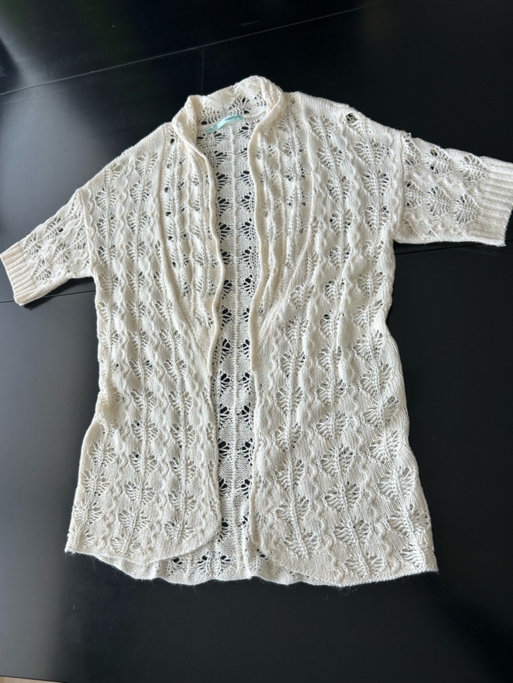 Maurices Open Front Cardigan loose weave Crochet Knit SS sweater Ivory
